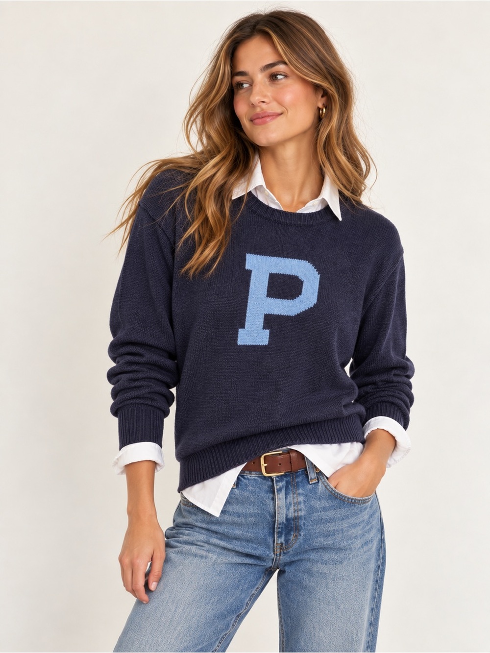 Polo Ralph Lauren Vintage Letterman Sweater Navy Blue 90s Cotton Linen
